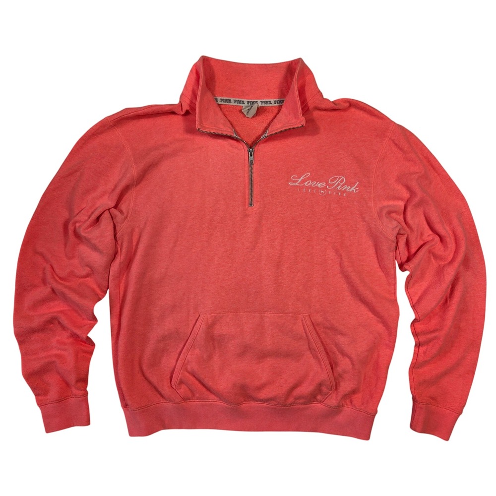 Y2k PINK Victoria's Secret Coral Quarter Zip Sweater Women M Preppy Lounge 2000s